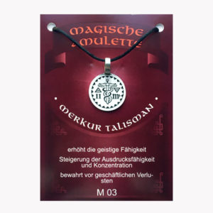 Anhänger Merkur Talisman - Magische Amulette aus Zinn auf großer Karte mit Infoheft