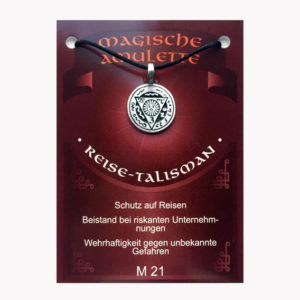 Anhänger Reisetalisman - Magische Amulette aus Zinn auf großer Karte mit Infoheft