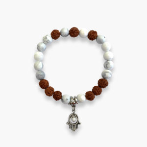 Howlith weiß und Rudraksha Armband mit Fatimas Hand Charm