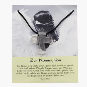 Bergkristall Kreuz zur Kommunion auf Karte