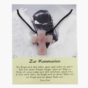 Rosenquarz Kreuz zur Kommunion auf Karte