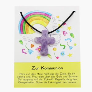 Amethyst Kreuz zur Kommunion auf Karte