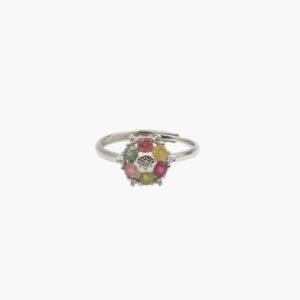 Messing Ring versilbert mit Turmalin Mix Schmucksteine facettiert Blumenform