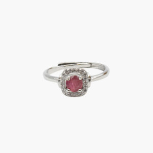 Messing Ring versilbert mit Turmalin rosa Schmuckstein und Zirkonia Steinchen