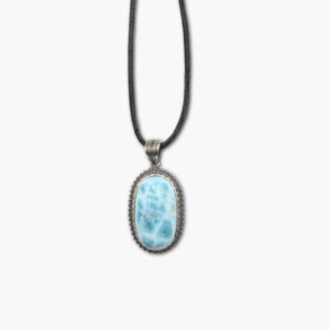 Larimar Anhänger in 925 Sterling Silber gefasst mit Lederband