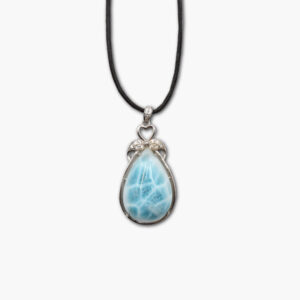 Larimar Anhänger in 925 Sterling Silber gefasst mit Lederband