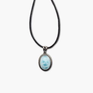 Larimar Anhänger in 925 Sterling Silber gefasst mit Lederband