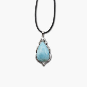 Larimar Anhänger in 925 Sterling Silber gefasst mit Lederband