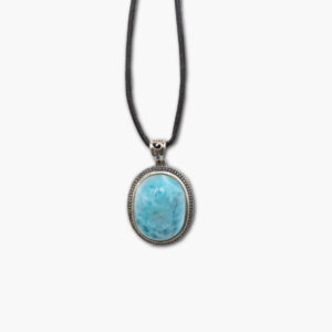 Larimar Anhänger in 925 Sterling Silber gefasst mit Lederband