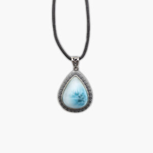 Larimar Anhänger in 925 Sterling Silber gefasst mit Lederband