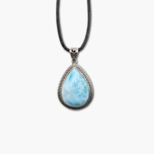 Larimar Anhänger in 925 Sterling Silber gefasst mit Lederband