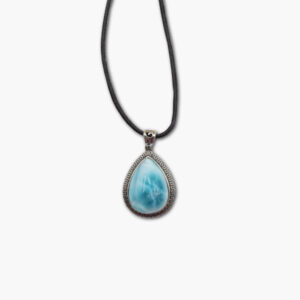 Larimar Anhänger in 925 Sterling Silber gefasst mit Lederband