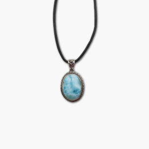 Larimar Anhänger in 925 Sterling Silber gefasst mit Lederband