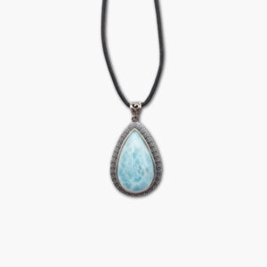 Larimar Anhänger in 925 Sterling Silber gefasst mit Lederband