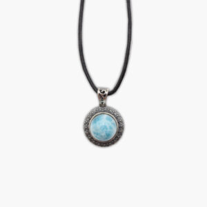 Larimar Anhänger in 925 Sterling Silber gefasst mit Lederband